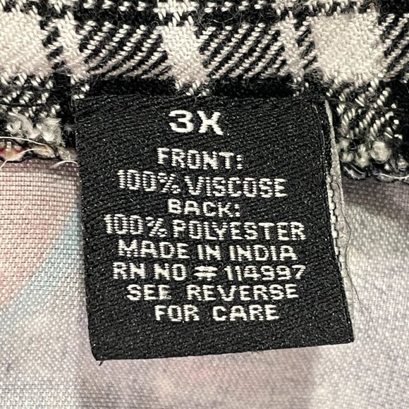 (NEW) TOLANI Flannel & Velvet BOHO Button Down Blouse, Black/White/Multi - 3 X - Picture 15 of 16